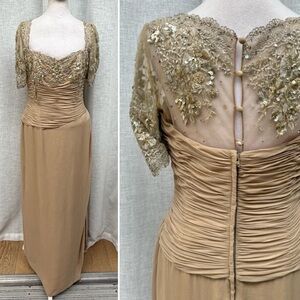 LIANCARLO Saks Fifth Avenue tan sequins floral maxi dress